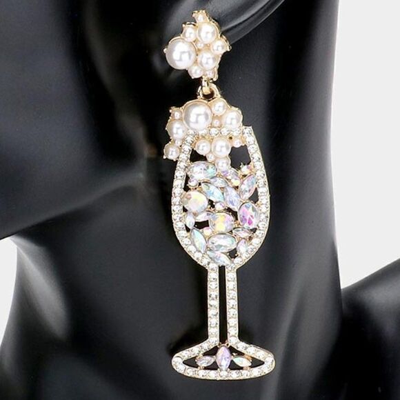 Cocktail Pearl & Rhinestone Earrings - Picture 2 of 5